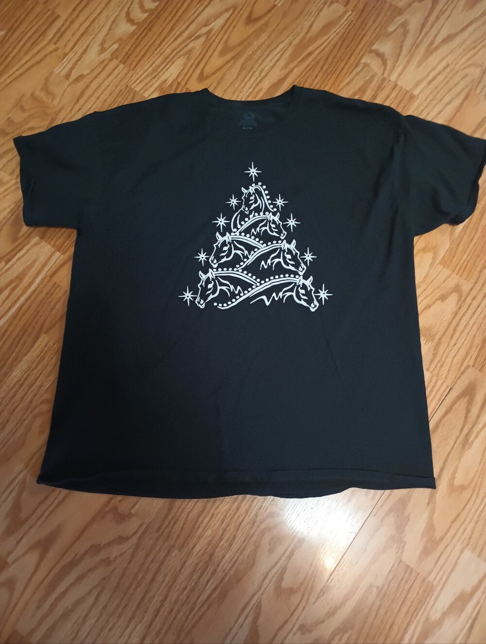 Christmas Horses T-shirt. Black & White. Adult XL